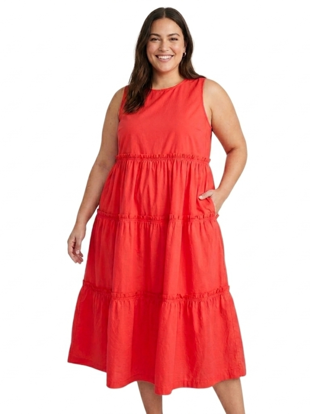 J. Crew Poppy Red Tiered Cotton Dress Sleeveless _Size 14